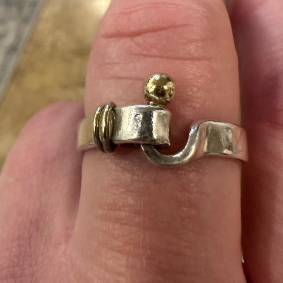 VTG Tiffany & Co. Hook & Eye sterling silver ring 925 w/18k gold accents, SZ 9. - Picture 5 of 7